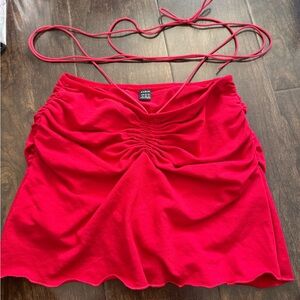 Ruched Red Halter Mini Skirt